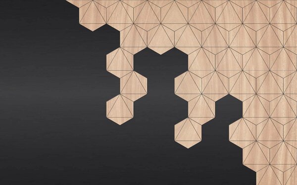 Carta da parati Legno e sfondo nero con esagoni, Carta da parati Geometriche, Carta da parati popolare, u19630 - Tapeko.it