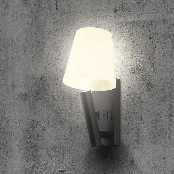 Applique LED da parete con porta USB, 2W, 230V, 3000K, nero/bianco