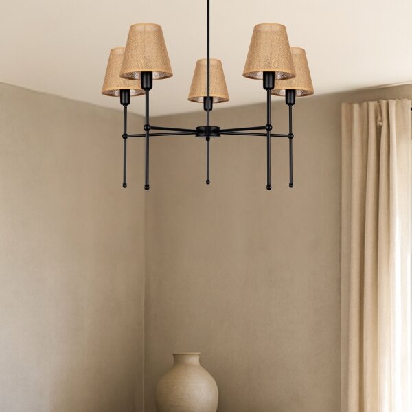 Lampadario su asta MADELA 5xE14/40W/230V iuta/nero