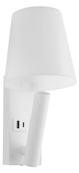 Lampada da parete LED con porta USB, 2 W, 230 V, 3000 K, bianca