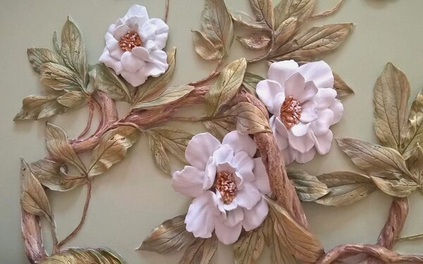Carta da parati Decorazione murale con fiori e foglie, Carta da parati 3d fiori, Carta da parati popolare, u28623 - Tapeko.it