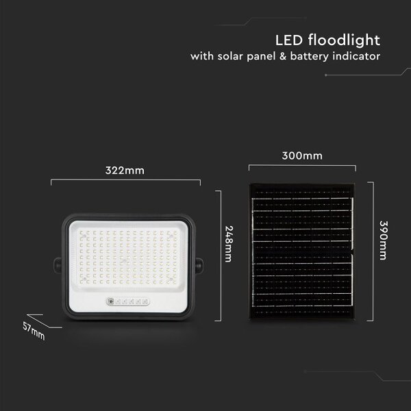 LED dimmerabile proiettore solare LED/300W/3,2V IP65 15000 mAh nero + telecomando