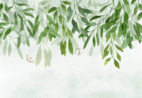 Carta da parati Pittura di foglie e farfalle, Carta da parati Natura, Carta da parati popolare, u28926 - Tapeko.it