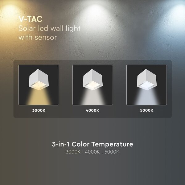 Lampada da parete solare a LED con sensore, 9W/5V, IP65, 2600 mAh, bianca