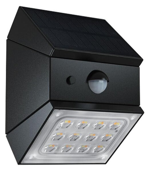 Lampada solare da parete a LED con sensore, 2,5 W / 3,7 V, IP65, 1200 mAh, nera