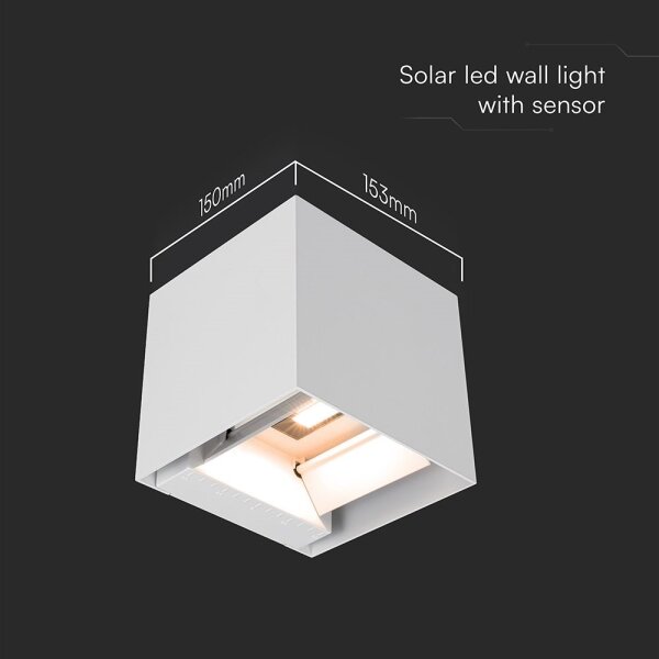 Lampada da parete solare a LED con sensore, 9W/5V, IP65, 2600 mAh, bianca