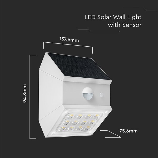 Lampada solare da parete a LED con sensore LED/2,5W/3,7V IP65 1200 mAh bianco