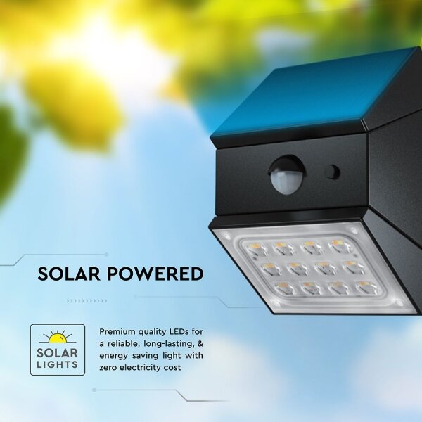 Lampada solare da parete a LED con sensore, 2,5 W / 3,7 V, IP65, 1200 mAh, nera