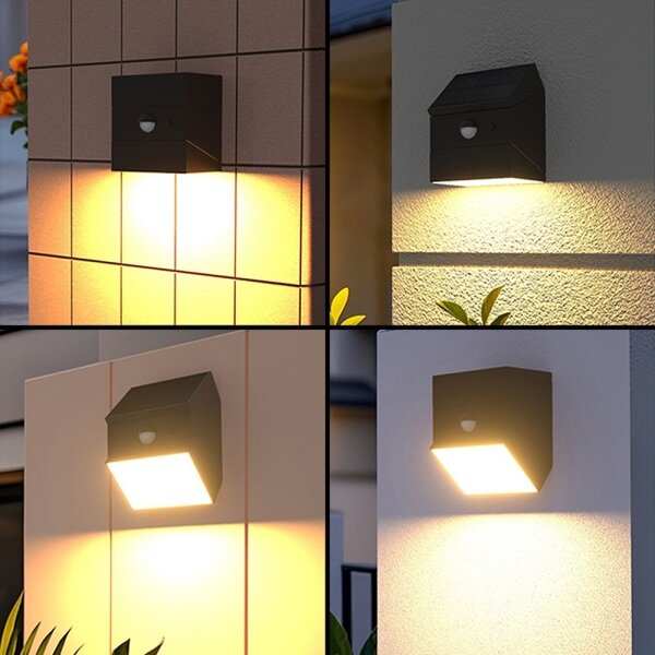 Lampada solare da parete a LED con sensore, 2,5 W / 3,7 V, IP65, 1200 mAh, nera