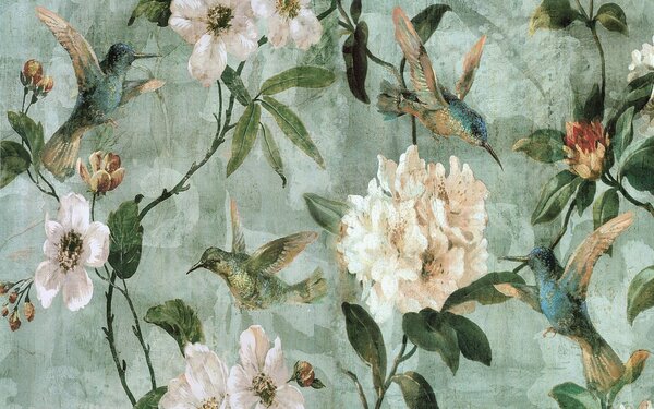 Carta da parati Carta da parati con uccelli e fiori, Carta da parati Uccelli, Carta da parati popolare, u31277 - Tapeko.it