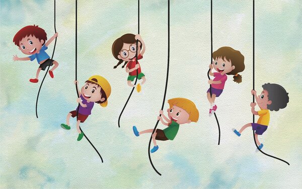 Carta da parati Gruppo di bambini che si arrampicano sulle corde, Carta da parati per Bambini, Carta da parati popolare, u32016 - Tapeko.it