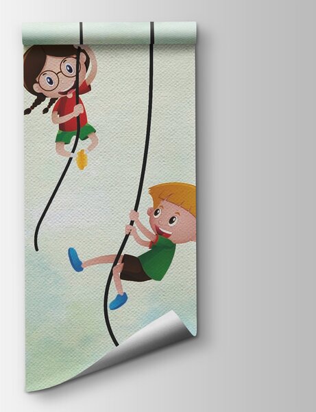 Carta da parati Gruppo di bambini che si arrampicano sulle corde, Carta da parati per Bambini, Carta da parati popolare, u32016 - Tapeko.it