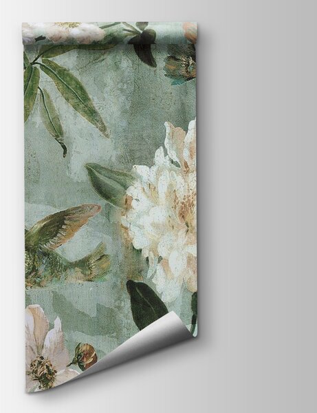 Carta da parati Carta da parati con uccelli e fiori, Carta da parati Uccelli, Carta da parati popolare, u31277 - Tapeko.it