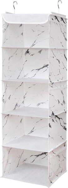 Organizzatore da appendere - Organizzatore per armadio - Contenitore per abbigliamento - Cinque scomparti - 30 x 30 x 108 cm - Motivo bianco