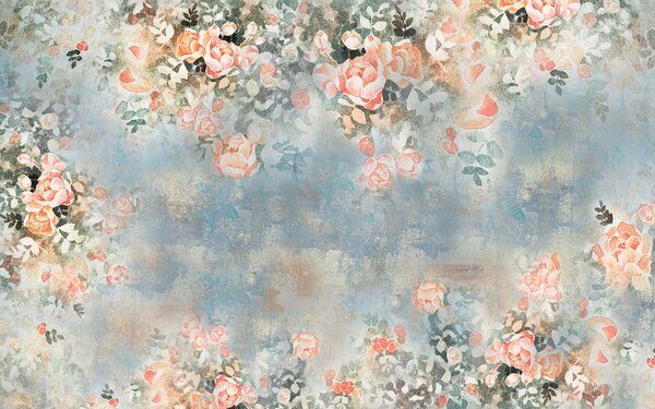 Carta da parati Pittura di fiori e foglie, Carta da parati Rose, Carta da parati popolare, u33804 - Tapeko.it