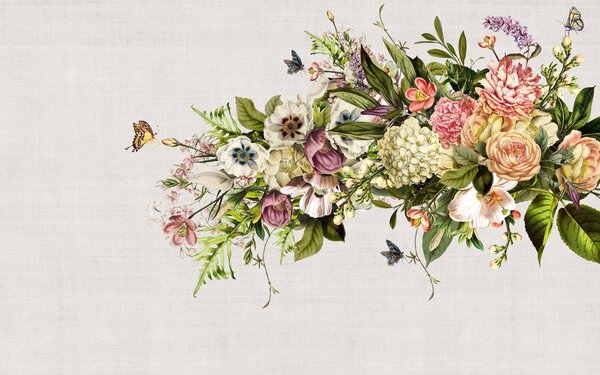 Carta da parati Farfalla in volo su un mazzo di fiori, Carta da parati popolare, Carta da parati popolare, u34636 - Tapeko.it