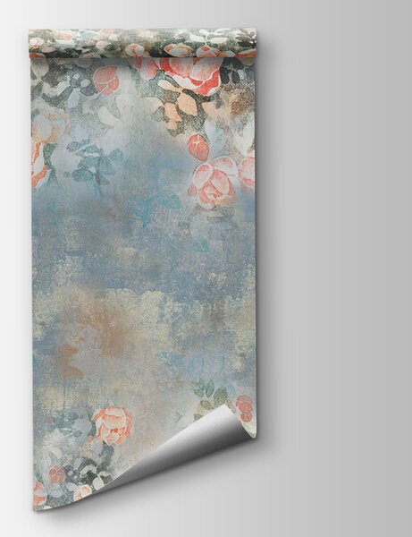 Carta da parati Pittura di fiori e foglie, Carta da parati Rose, Carta da parati popolare, u33804 - Tapeko.it