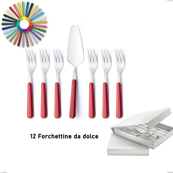 Confezione a libro 13 pezzi, forchettine pi� paletta dolce Brio, Acciaio inox 18.c (AISI 430), manici in abs