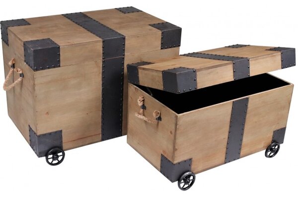 Set 2 bauli industrial stile rustico in mdf e ferro
