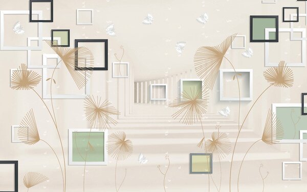 Carta da parati Carta da parati con fiori e farfalle bianche e marroni, Carta da parati 3d, Carta da parati popolare, u40860 - Tapeko.it