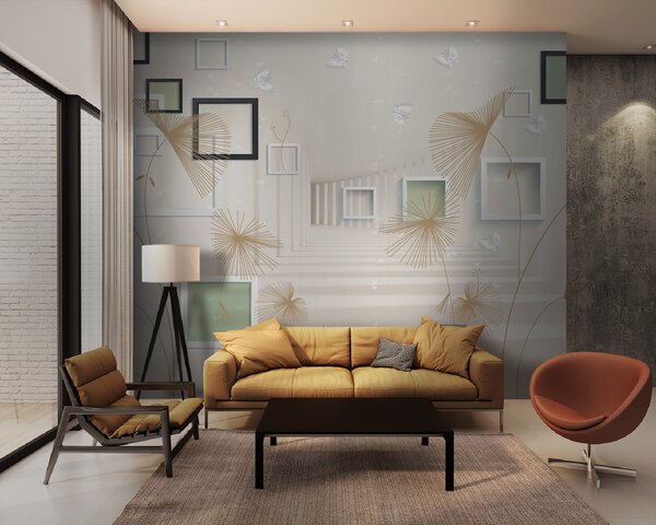 Carta da parati Carta da parati con fiori e farfalle bianche e marroni, Carta da parati 3d, Carta da parati popolare, u40860 - Tapeko.it