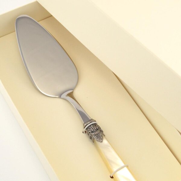 Confezione Pala per Dolce Torta NAPOLEON manicatura in acrilico con ghiera lunghezza 272 mm composizione in scatolata bomboniera serigrafata