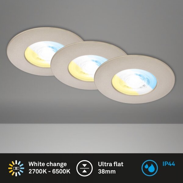 Briloner 7605032 - Set da 3 plafoniere LED da incasso per bagno, 3xLED/4,9W/230V, IP44, cromo satinato