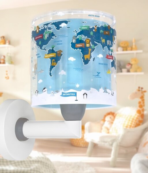 Dalber 40679 - Lampada da parete per bambini WORLD 1xE27/15W/230V blu