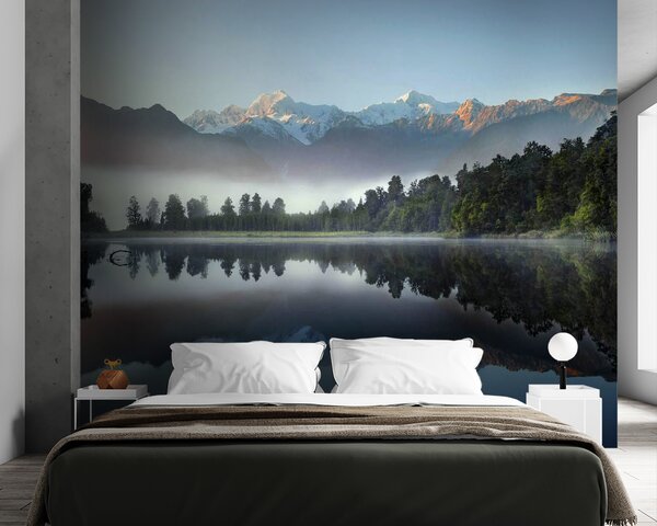 Carta da parati Lago con alberi e montagne sullo sfondo, Carta da parati Natura, Carta da parati popolare, u53417 - Tapeko.it