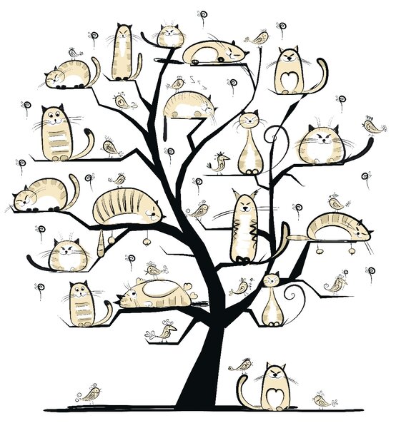 Carta da parati Albero con gatti sopra, Carta da parati Gatti, Carta da parati popolare, u54856 - Tapeko.it