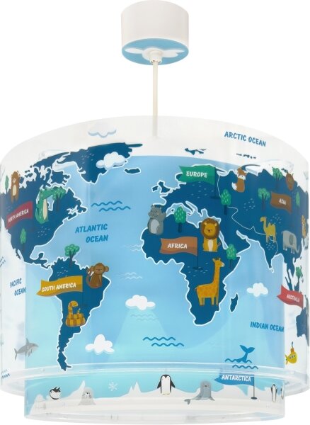 Dalber 40672 - Lampadario per bambini WORLD 1xE27/15W/230V blu