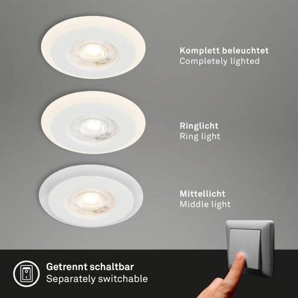 Briloner 7039036 - Set da 3 faretti da incasso per bagno, 3xLED/5W/230V, IP44, bianco