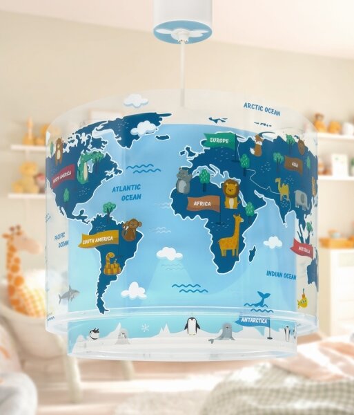 Dalber 40672 - Lampadario per bambini WORLD 1xE27/15W/230V blu