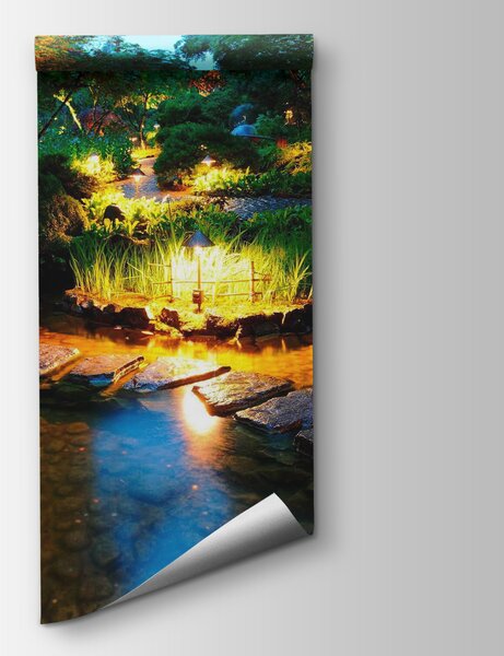 Carta da parati Sentiero di pietra in uno stagno con luci, Carta da parati Natura, Carta da parati popolare, u55184 - Tapeko.it