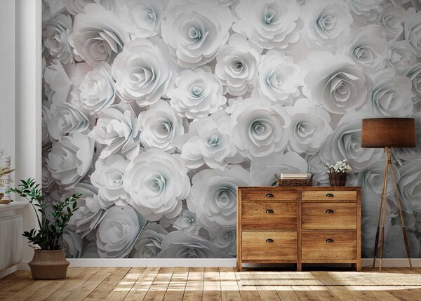 Carta da parati Gruppo di fiori bianchi, Carta da parati 3d fiori, Carta da parati popolare, u56040 - Tapeko.it
