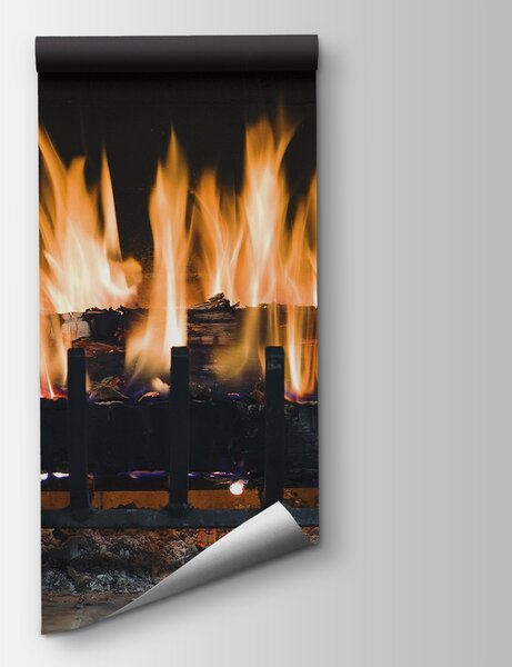 Carta da parati Fuoco in un camino, Carta da parati Sotto la Pietra, Carta da parati popolare, u56584 - Tapeko.it