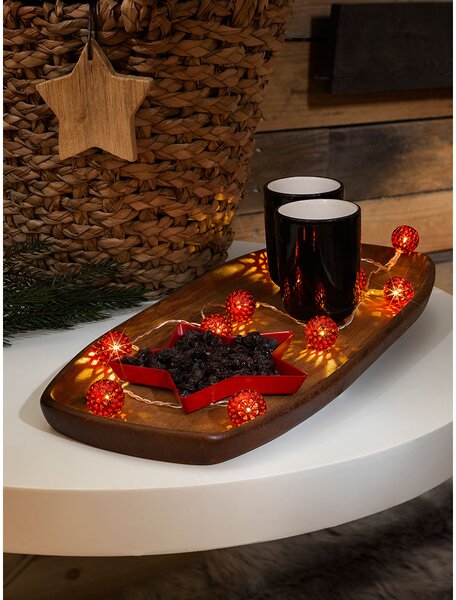 Catena luminosa decorativa a LED con sfere metalliche rosse - 10 LED bianco caldo - D: 2,5 cm - L: 0,9 m - Batteria - per interni