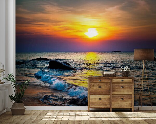 Carta da parati Tramonto su una spiaggia, Carta da parati Mare, Carta da parati popolare, u57778 - Tapeko.it