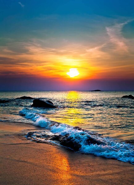 Carta da parati Tramonto su una spiaggia, Carta da parati Mare, Carta da parati popolare, u57778 - Tapeko.it