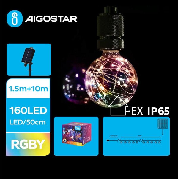 Aigostar - Catena solare a LED 20 LED/8 funzioni 11,5 m IP65 multicolore