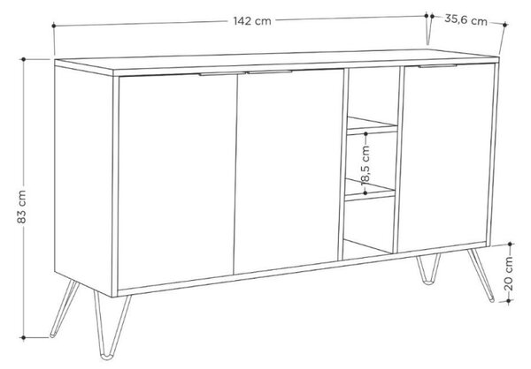 Madia Clara Lagina dark coffe 3 ante effetto marmo bianco 142x35,5x83h