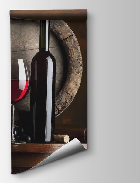 Carta da parati Bottiglia di vino e bicchiere su un tavolo, Carta da parati Cibo e bevande, Carta da parati popolare, u65206 - Tapeko.it