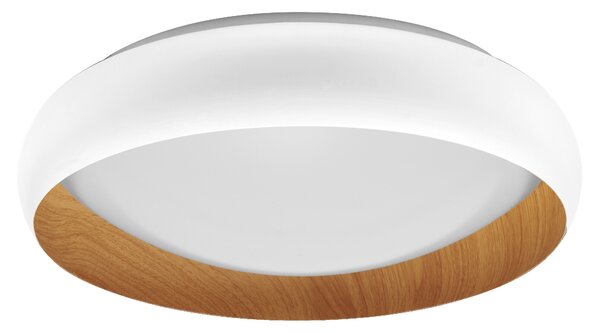 LEDVANCE ORBIS Livia Plafoniera LED con anello in metallo, decorazione bianco/legno, 24W, 1200lm, 3000K, 430mm, 830 friendly warm white, dimmerabile in 3 fasi con un clic, IP20, viti/spine incluse