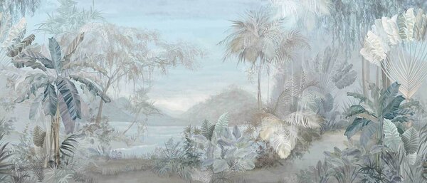 Carta da parati Pittura di un paesaggio con alberi e piante, Carta da parati Foresta, Carta da parati popolare, u67284 - Tapeko.it