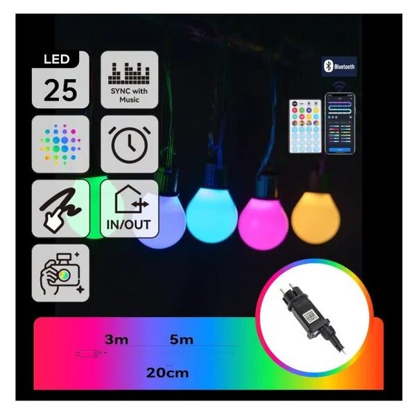 Aigostar - LED RGBICW Catena luminosa smart da esterno MESH 25 LED 5 m IP44 + telecomando