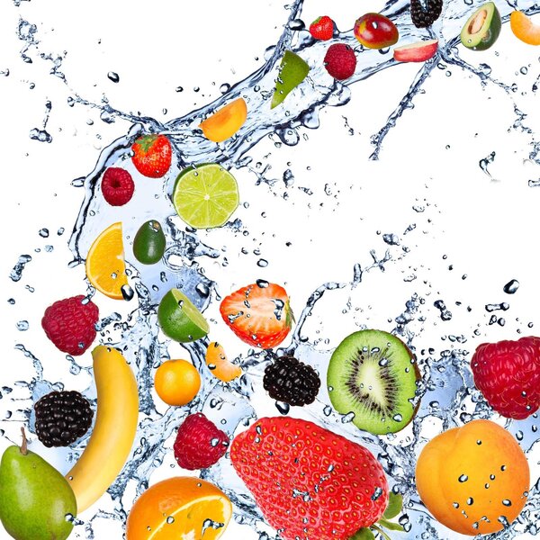 Carta da parati Frutta che schizza nell'acqua, Carta da parati Cibo e bevande, Carta da parati popolare, u65974 - Tapeko.it