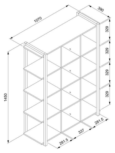 Libreria Denver 31 a cubi colore rovere quercia con profili antracite