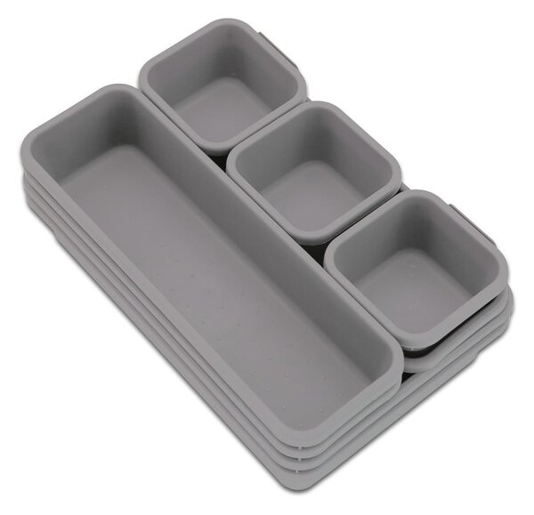 Set di 8 organizzatori per cassetti in plastica grigi - Addis