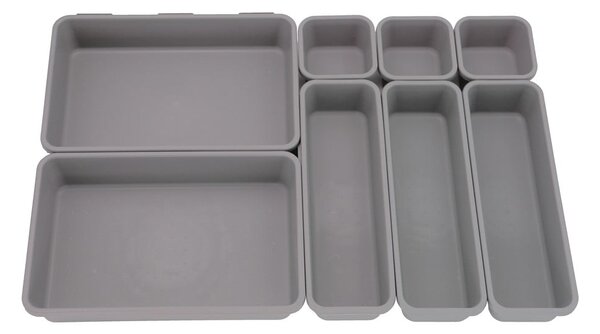 Set di 8 organizzatori per cassetti in plastica grigi - Addis