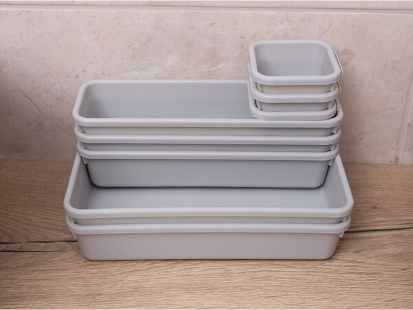 Set di 8 organizzatori per cassetti in plastica grigi - Addis